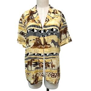 ESCADA VTG Vintage Margaretha Ley Silk Safari Animal Button Blouse 6-8 Medium